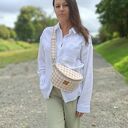 Różowa nerka w pepitkę z puchatej tkaniny - torebko-nerka handmade