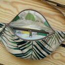 Beżowa nerka z liśćmi palm - modna saszetka biodrówka handmade