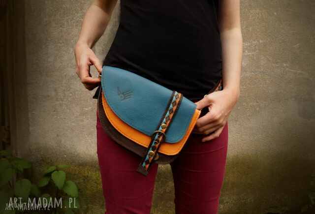 ARIA nerka/torebka skórzana etno aztecka turkus pomarańcz