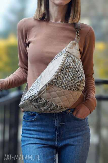 beżowa patchworkowa damska nerka XXL