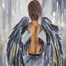 duży ręcznie malowany obraz olejny 70x100cm kobieta i anioł abstrakcja