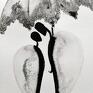 ART Krystyna Siwek zestaw 3 malowanych ręcznie 21x30 cm grafika czarno biała obrazy abstrakcyjne