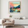 Obraz - polana z rzeką - wydruk artystyczny 50x50 cm - plakat abstrakcyjny jesienny krajobraz