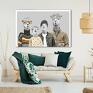brązowe alpaki w ubraniach portret rodzinny - nowoczesny obraz drukowany na na prezent