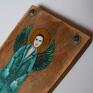 zielone anioł obraz - ręcznie malowany na desce. wykonany farbami