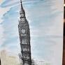 miasta akwarela tusz pejzaż miejski 21x30 Big Ben - pamiątka londyn obraz