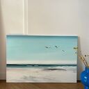 Ręcznie malowany obraz morski z mewami - plaża 60x90 cm