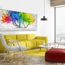 Abstrakcyjne drzewo z kolorowymi plamami - obraz na płótnie 147x60 cm