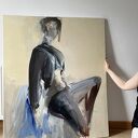 Lawendowy obraz kobiety 100x120 cm na płótnie