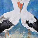 Bocianie Randez Vous, obraz akrylowy na płótnie, 50x70x1 cm