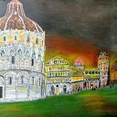 Krzywa Wieża w Pizie - ręcznie malowany obraz akrylowy 60x40 cm