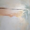 Abstrakcja - ręcznie malowany obraz akrylowy 70x70 cm (kwadrat) w bieli, szarości i złocie