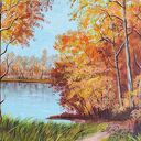 OBRAZ RĘCZNIE MALOWANY AKRYLOWY "JESIENNA AURA" - 30X24cm