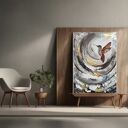 Koliberek Bird - ręcznie malowany obraz abstrakcyjny 70x100 cm ze złoceniem