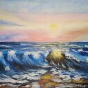 OBRAZ RĘCZNIE MALOWANY AKRYLOWY "NAD WZBURZONYM MORZEM" - 24x30cm