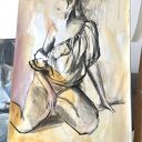 Lady 100x70 - kobiecy obraz akryl i węgiel na papierze 