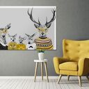 Rodzina Jeleni w Sweterkach - obraz 120x80 cm na płótnie do salonu i pokoju dziecka 