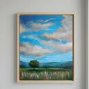 BŁĘKITNE NIEBO - obraz akrylowy na płótnie 60x50 cm, pejzaż niebo i drzewo (bez ramy)
