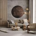 Okrągły obraz Vintage Sun - teksturowana dekoracja 70 cm 
