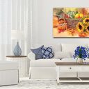 Obraz na płótnie - dynia i słoneczniki, jesienna dekoracja 120x80 cm