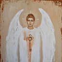 Anioł Klucznik XVI - obraz ręcznie malowany akryl na płótnie 30x60 cm