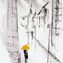 Czarno-biały obraz 30x40 cm malowany ręcznie tuszem na papierze akwarelowym