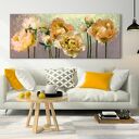 Obraz do salonu drukowany na płótnie z kwiatami, żółte kwiaty piwonii 147x60cm 03108