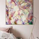 Duży obraz 110x110 cm na płótnie - abstrakcja w kolorze różowym do salonu