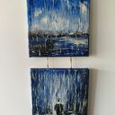 Obraz olejny deszcz deszczowa para 2 sztuki struktura 20&times;20