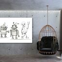 Czarno-biały obraz na płótnie 120x80 cm - zabawne roboty