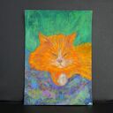 Śpiący kot Rudolf - akwarela i pastela sucha A4