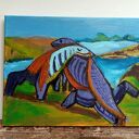 Jaszczurki miłosne - obraz akrylowy ręcznie malowany 40x30x2 cm