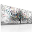 Abstrakcyjny pejzaż z drzewem i ptakami origami 147x60 cm na płótnie