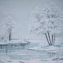 Obraz ręcznie malowany akrylowy 'Śnieżna cisza' 30x40 cm