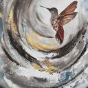 Koliberek Bird - ręcznie malowany obraz abstrakcyjny 70x100 cm ze złoceniem