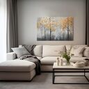 Obraz do salonu - ZŁOTY LAS DRZEWA Z LIŚĆMI PEJZAŻ - 70x50 cm (105301)