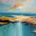 Żurawie abstrakcyjny pejzaż - ręcznie malowany obraz na płótnie 50x70 cm