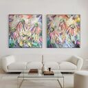 Zestaw nowoczesnych obrazów abstrakcyjnych 100x100 cm - kwiaty na płótnie (akryl)