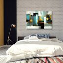 Geometryczny obraz abstrakcyjny na płótnie 120x80 cm - błękit i złoto