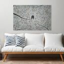 Autorski obraz na płótnie 120x80 cm - ptaki, gałęzie, liście i miłość
