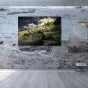 Obraz na płótnie Góry we mgle, las i wioska 120x80 cm