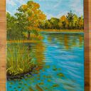 Szum szuwarów - nastrojowy pejzaż akrylowy na płótnie 40x30 cm