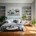 Obraz do salonu - NIEBIESKO-ZŁOTE KWIATY LOTOSU - 70x50 cm (103201)