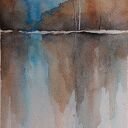 Pejzaż turkusowo-brązowy - akwarela