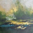 Żurawie - abstrakcyjny pejzaż, obraz ręcznie malowany 50x70 cm