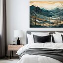 Obraz do salonu - STYLIZOWANY PEJZAŻ GÓRSKI DRZEWA - 70x50 cm (104801)