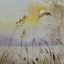 JESIENNE TRAWY-akwarela formatu A5