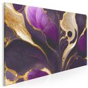 Obraz do salonu - ABSTRAKCJA FIOLET I ZŁOTO ORGANICZNE FORMY - 70x50 cm (100301)