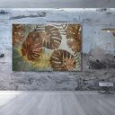 Obraz na płótnie do salonu - liście monstery w zieleni i złocie 120x80 cm