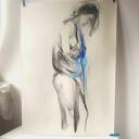 Peniuar Blue - autorski szkic kobiety 60x100 do sypialni